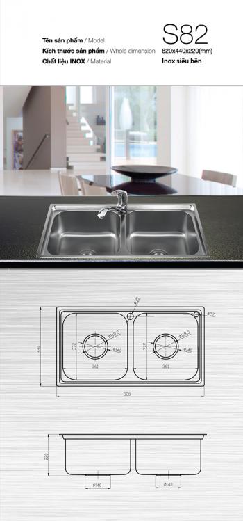 CHẬU RỬA BÁT INOX SƠN HÀ CAO CẤP S82